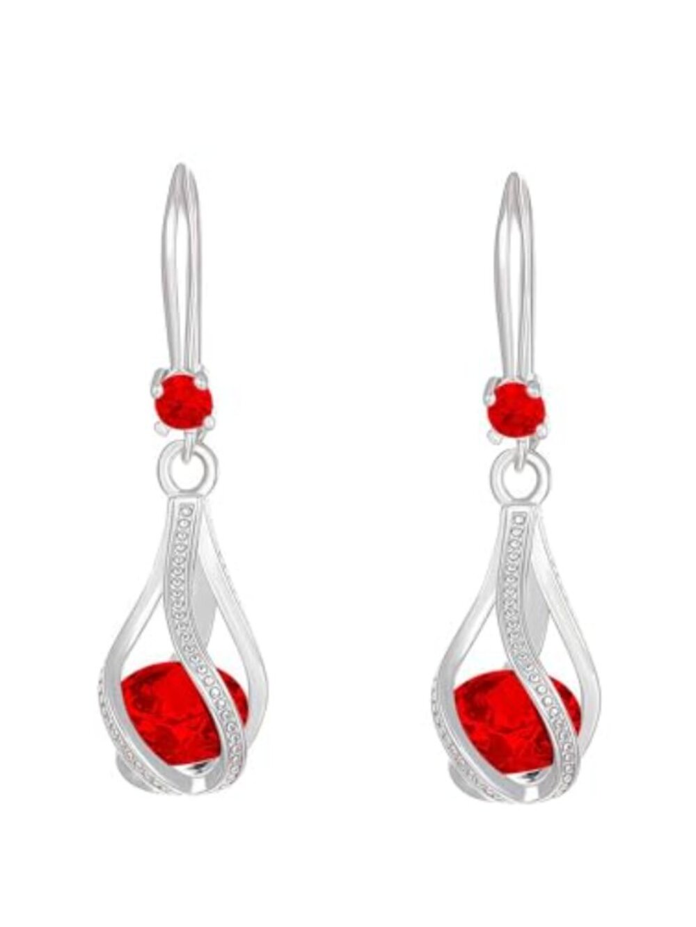Sterling Silver Dangle Earrings French Style Drop Hoop Cubic Zirconia